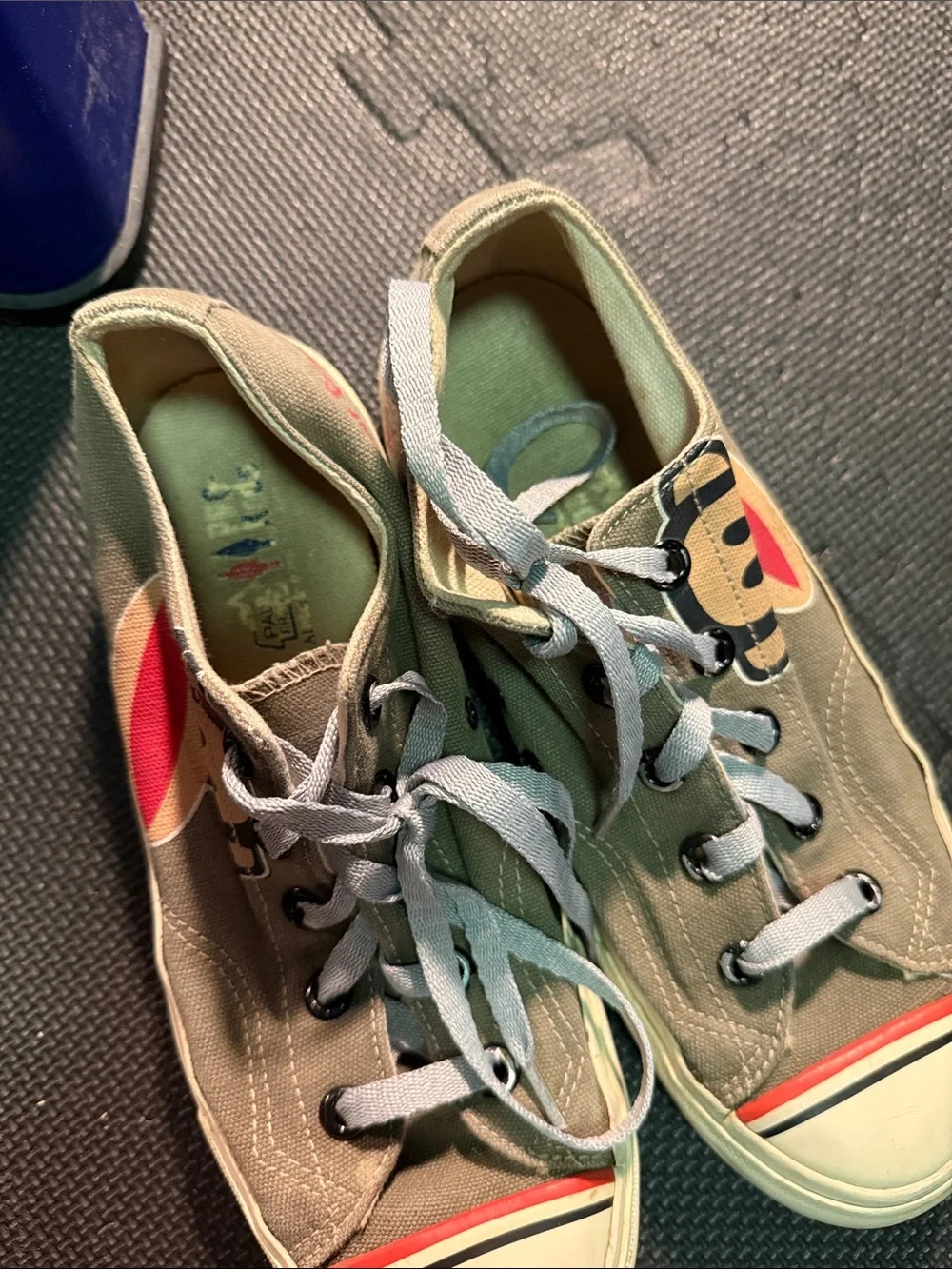 Paul Frank Kids Sage Green Low-Top Sneakers with Red Accent